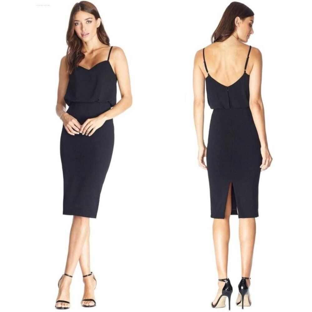 REVOLVE Dress the Population Alondra Blouson Sheath Dress Black LBD XXL
